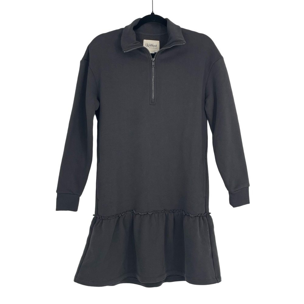 UpWest Womens Dark Grey Long Sleeve 1/4 Zip Sweatshirt Mini Dress Extra Small - Picture 2 of 12